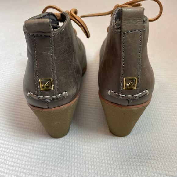 Sperry Women's Gray Harlow Burnished Leather Wedge Bootie Size 6 - Picture 5 of 7